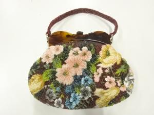 アンティーク　ビーズ草花模様バッグ